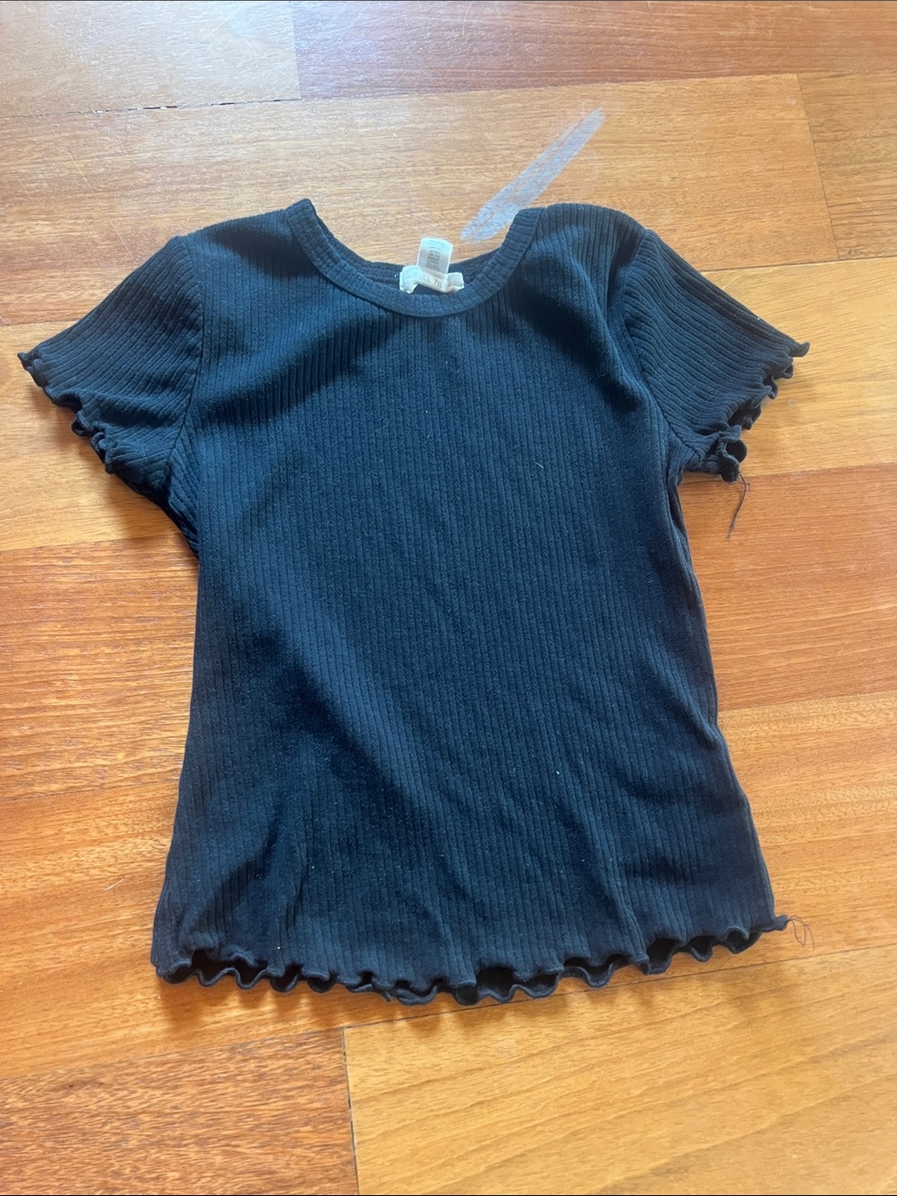 Kids Black Ribbed Lettuce-Edge Tee
